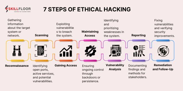 Seven steps of ethical hacking process.